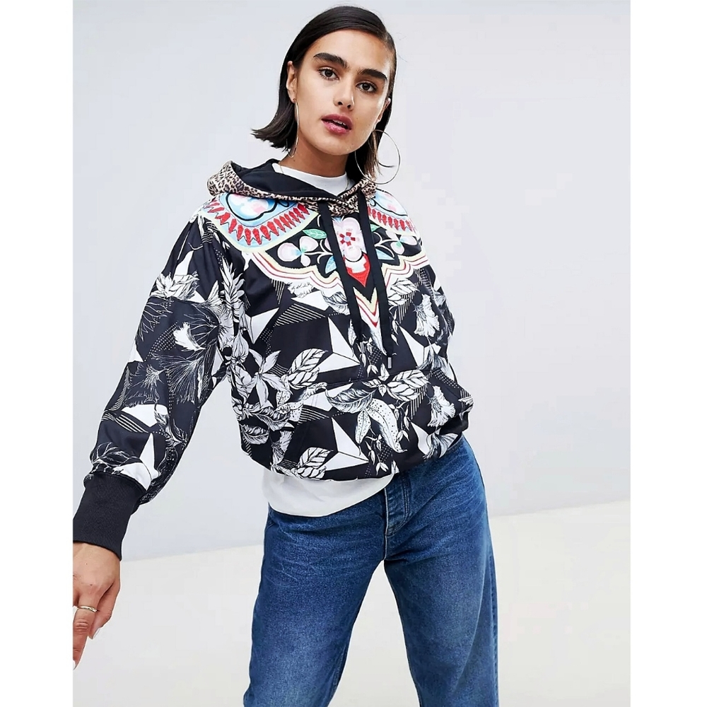 Adidas X FARM RIO Printed Hooded Pullover Sweatshirt - Black Multi